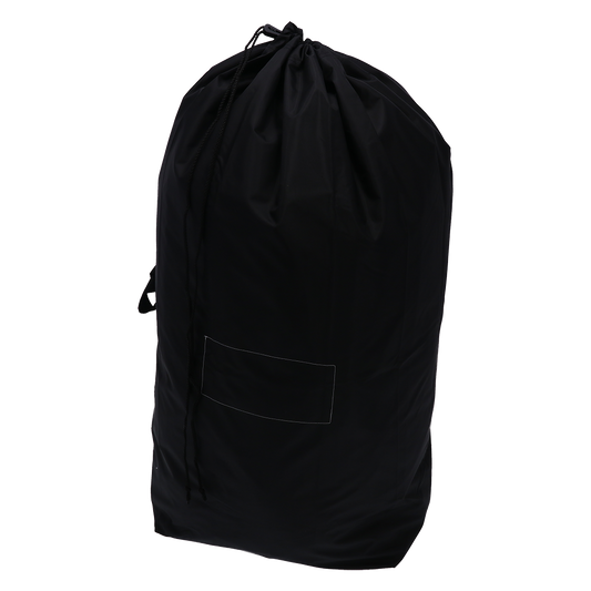 A DEISS 6504 wiederverwendbarer Abfallsack (700x1100 mm, schwarz) von EMIL DEISS KG steht aufrecht vor weißem Hintergrund, mit rechteckigem Frontfeld und seitlichem Tragegriff. Verpackt im Karton mit 50 Packungen.