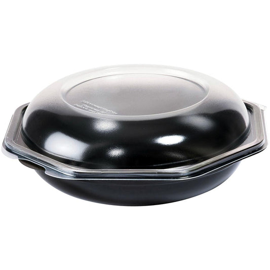 Die Octabowl® Schwarz/Transparent (190x190x71 mm) der Duni GmbH ist ein vielseitiger runder Lebensmittelbehälter mit klarem Deckel, ideal für die Aufbewahrung oder den Transport von Lebensmitteln. Wird in Packungen mit 290 Stück geliefert.