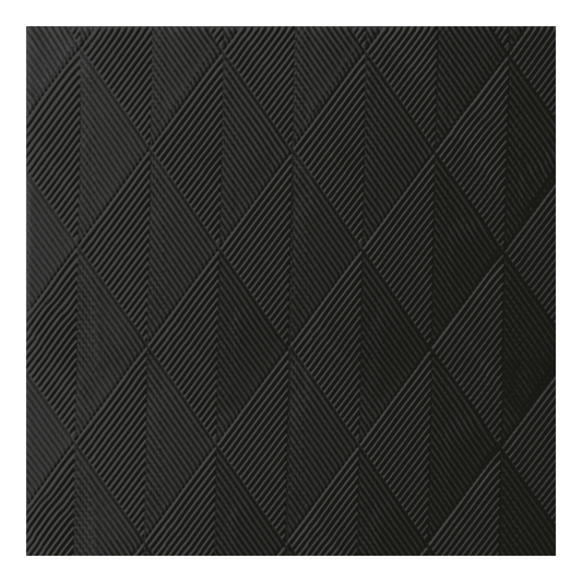 Die Duni Elegance®-Serviette Crystal in der Größe 40 x 40 cm in Schwarz weist eine strukturierte Oberfläche mit erhabenen, rautenförmigen Abschnitten auf. Jede Raute enthält vier kleinere Dreiecke in einem raffinierten geometrischen Design in einheitlicher dunkelgrauer oder schwarzer Farbe von der Duni GmbH. Die Packung enthält 40 Servietten.