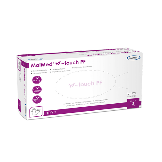 Jednorazové vinylové rukavice MaiMed vi-touch, bez púdru, 100 kusov/krabička