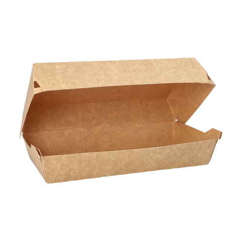 Die PAPSTAR Baguetteboxen "pure" aus ungebleichtem Kraftpapier sind braun, rechteckig (7,5x10,7x22 cm) und zeigen offen ihr leeres Inneres. Die Boxen von PAPSTAR GmbH kommen im 25er-Pack - 100% Fair | Folie.