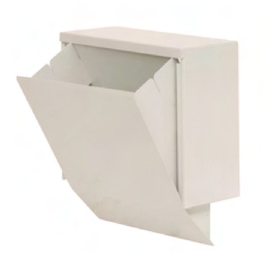 Der Novocal Hygieneabfalleimer SLIDE aus weißem, pulverbeschichtetem Metall verfügt über eine kippbare Frontplatte zur hygienischen Abfallentsorgung und organisierten Aufbewahrung.