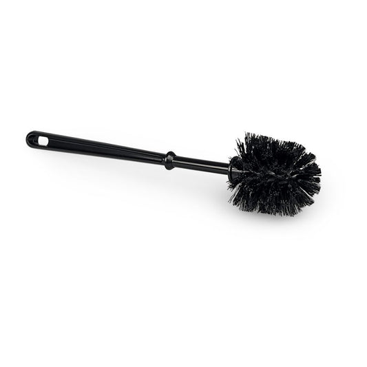Die Nölle Profi WC-Bürste schwarz (38 cm, Ø 75 mm) von Nölle Profi Brush Bürsten- & Pinseltechnik e.K. überzeugt durch langlebigen Kunststoffgriff und rundem Bürstenkopf - ideal für das Bad, fotografiert vor weißem Hintergrund.
