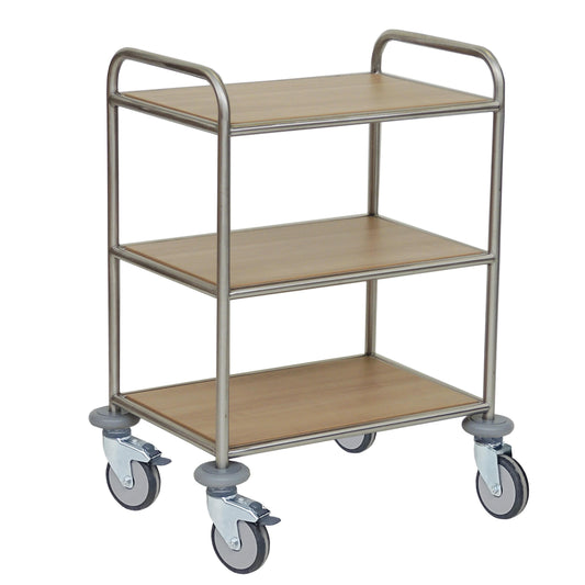 Der Novocal Mehrzweckwagen verfügt über einen Edelstahlrahmen, drei melaminbeschichtete Fachböden in der Farbe Novocal-F und vier große Rollen für den einfachen Transport. Wird als eine Einheit geliefert.