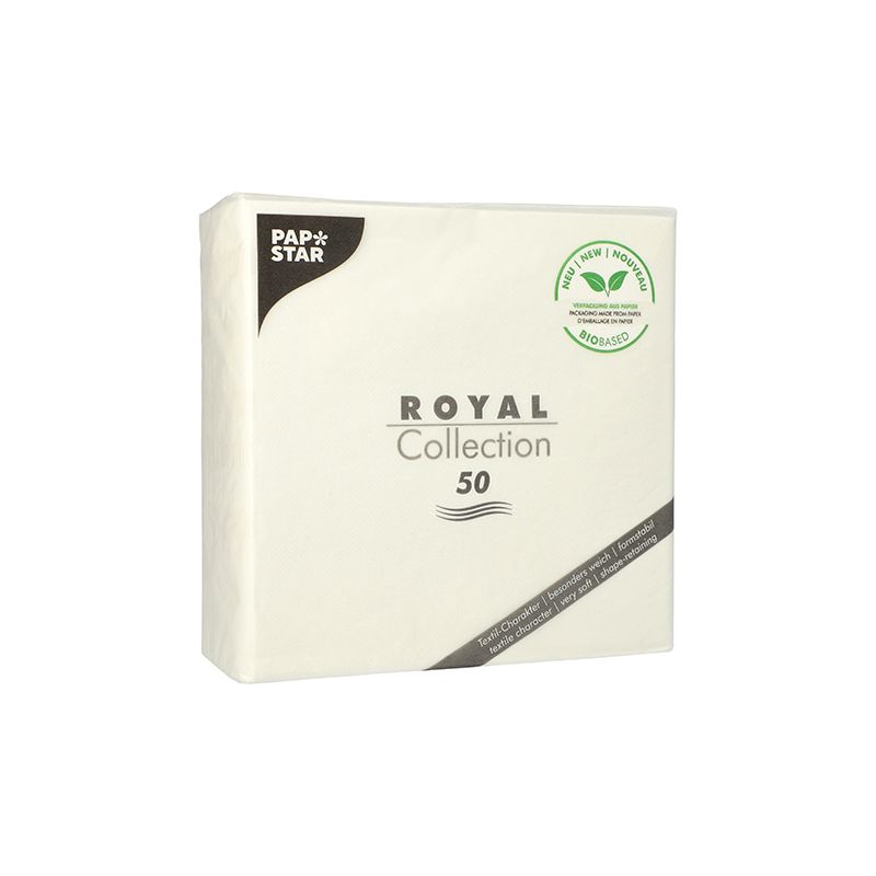 Balenie PAPSTAR „ROYAL Collection“ servítok 1/4-sklad obsahuje 50 kusov a je ideálne pre vašu stolovú dekoráciu. Balenie obsahuje ekologickú etiketu s dizajnom listu, ktorý poukazuje na 100% kompostovateľnosť. Tieto biele servítky, vyrobené PAPSTAR GmbH, ukazujú jednoduché a elegantné značkovanie.
