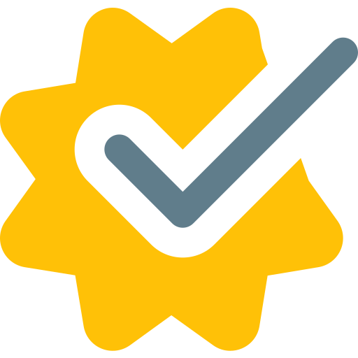 Ein gelbes sternförmiges Symbol mit einem grauen Häkchen in der Mitte. Das Häkchen ist dunkler umrandet und das Gesamtdesign suggeriert Zustimmung oder Bestätigung.
