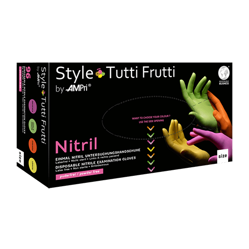 Nitrilové rukavice AMPri Style Tutti Frutti bez púdru, rôzne farby | Krabička (96 kusov)