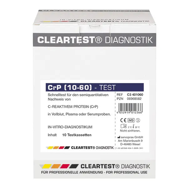 Cleartest CrP HS (10/60) High Sensitive Cut Off: 10mg/l Referenčné: 60mg/l Balenie: 10 testov | Balenie (10 testov)