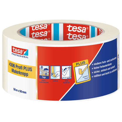 tesa Professional 4306 Profi PLUS Malerkrepp, hellbeige 50 m x 50 mm