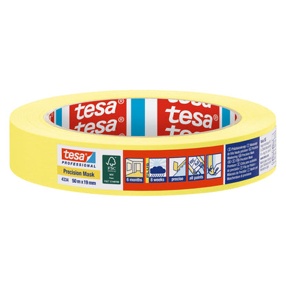 tesa Professional 4334 Präzisionskrepp PLUS, gelb 50 m x 19 mm
