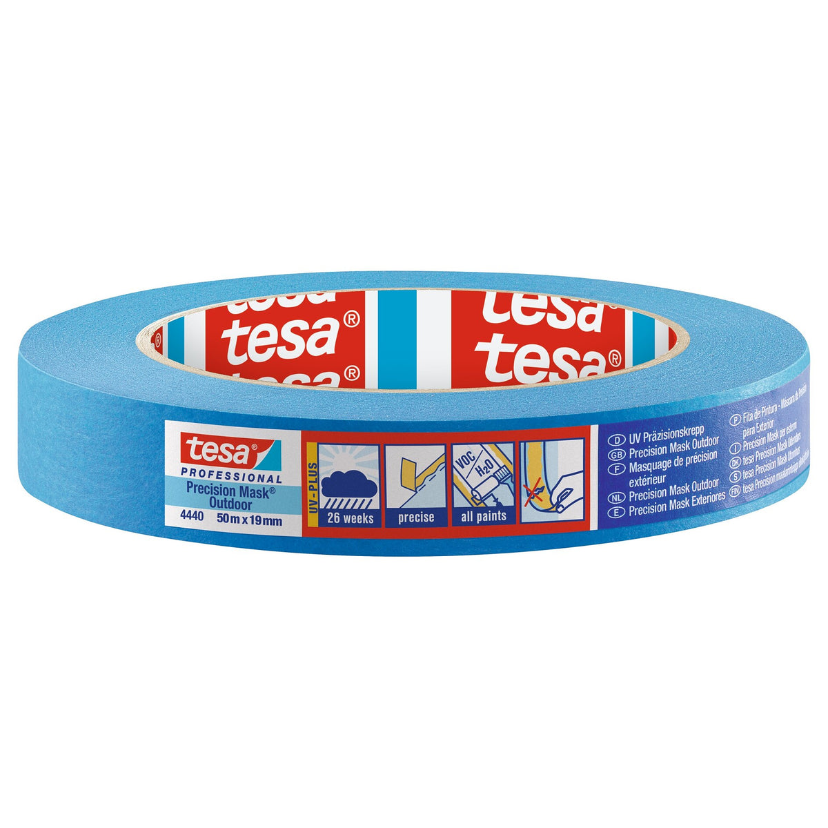 tesa Professional 4440 Präzisionskrepp Außen UV PLUS Malerband, blau 50 m x 19 mm