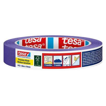 tesa Professional 4453 Precision Mask Medium Sensitive Papierabdeckband, violett 50 m x 19 mm