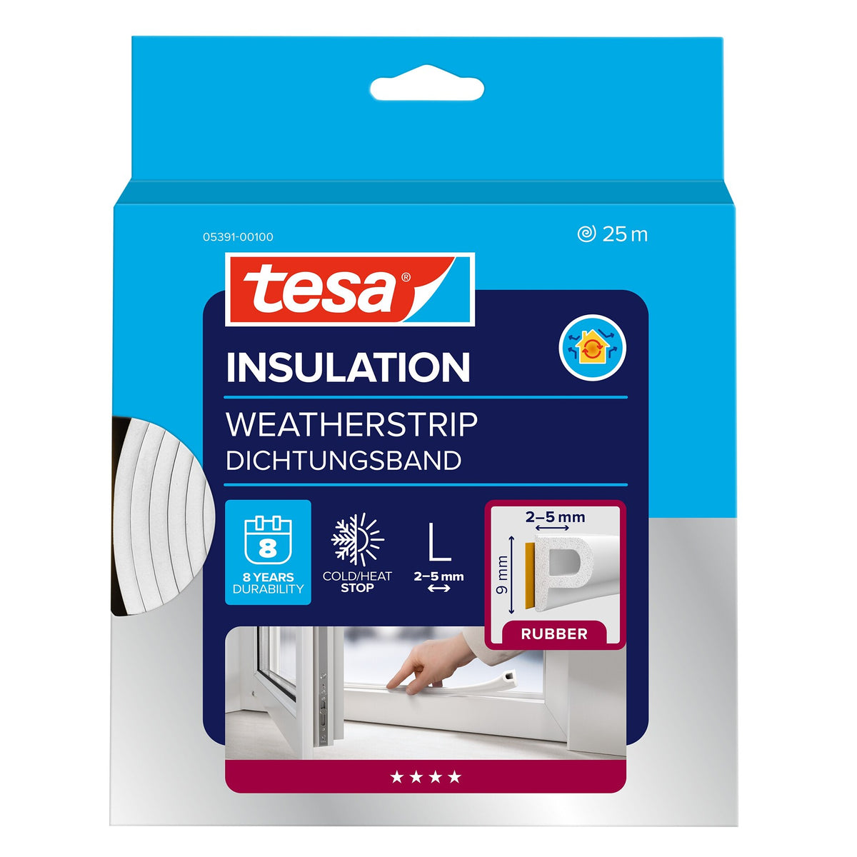 tesa INSULATION Dichtungsband Gummi L, weiß 25 m x 9 mm