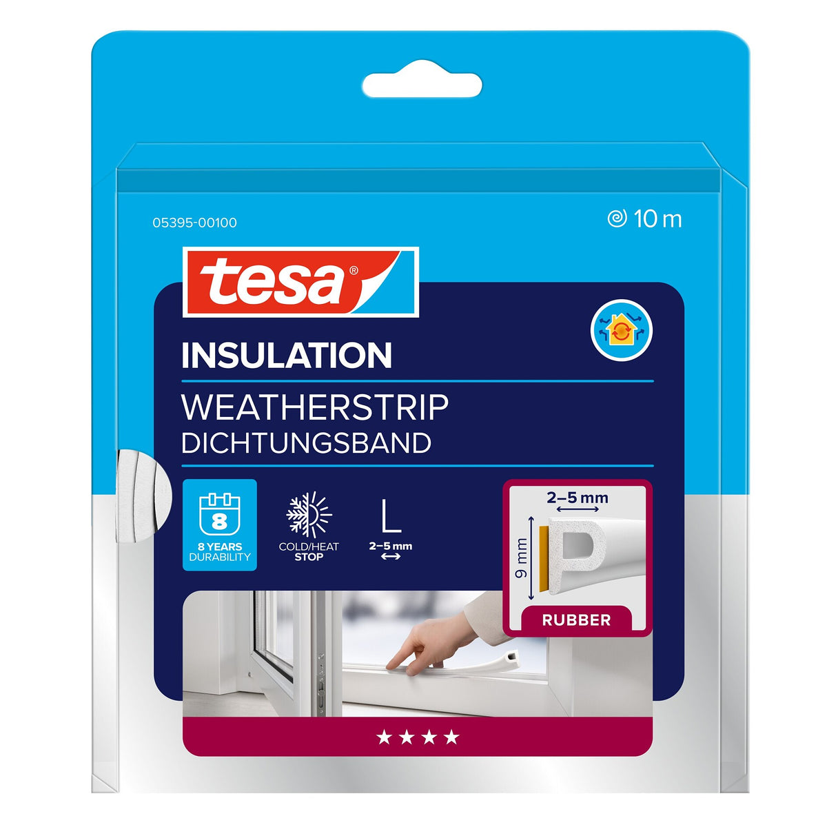 tesa INSULATION Dichtungsband Gummi L, weiß 10 m x 9 mm