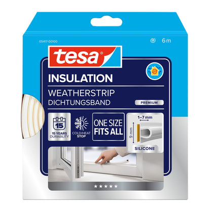 tesa INSULATION Dichtungsband Silikon One Size Fits All, 6 m x 9 mm weiß