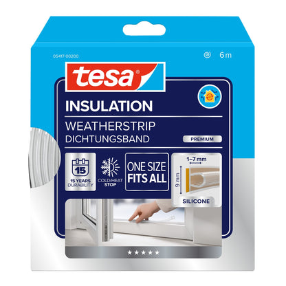 tesa INSULATION Dichtungsband Silikon One Size Fits All, 6 m x 9 mm transparent