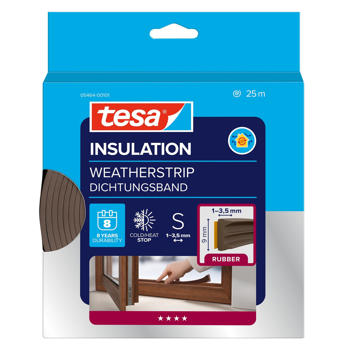 tesa INSULATION Dichtungsband Gummi S, braun 25 m x 9 mm