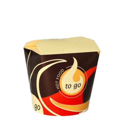 Zobrazený je uzavretý, hranatý 750-ml obal na jedlo so sebou od Starpak 50 Snackboxov „To Go“ s hnedým, svetlohnedým a červeným dizajnom, na prednej strane ktorého je nápis „HOT FOOD to Go“, na jednoduchom bielom pozadí.