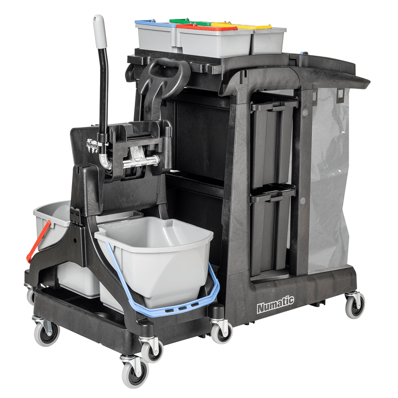 Numatic čistiaci vozík EcoMatic EM5 B vrát. MidMop Black a 4 x 5 litrové vedro | Balenie (1 kus)