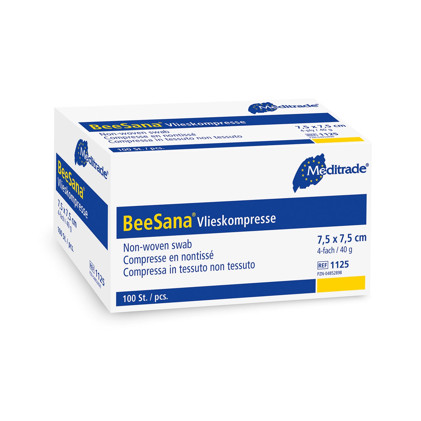 BeeSana® fleecový obklad, nesterilný, 4-násobný, 40 g, 7,5 x 7,5 cm | Balenie (100 kusov)