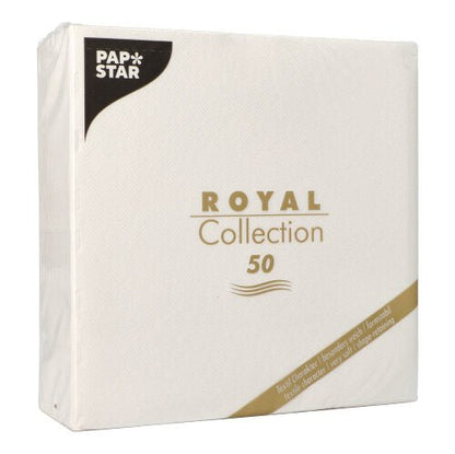 PAPSTAR 50 servítok "ROYAL Collection" 1/4-sklad, biela, od PAPSTAR GmbH obsahuje 50 kvalitných papierových servítok vo veľkorysom formáte 40 x 40 cm.