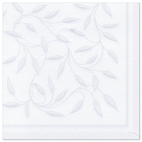 Servítky od PAPSTAR GmbH ROYAL Collection sú biele, 40 x 40 cm, s jemným, reliéfnym listovým a stonkovým vzorom v svetlosivej farbe a dvojriadkovým okrajom. Balenie obsahuje 50 servítok, ktoré sú zložené na štvrtiny.