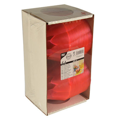 Balenie s 54 ružovými Starpak miskami na dezerty (PS, 400 ml, Ø 12 cm × 7 cm) je prezentované vzpriamene. Čiastočne priehľadná škatuľa ukazuje naskladané misky a obsahuje etiketu s detailmi produktu a obrázkom misiek v použití.