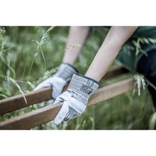 NITRAS SPLIT MASTER, rukavice z hovädzej štiepenky, zelené / červené / žlté pruhy / šedé