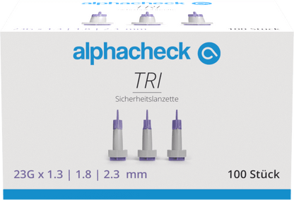 Alphacheck TRI bezpečnostné lancety 23G | Balenie (100 kusov)