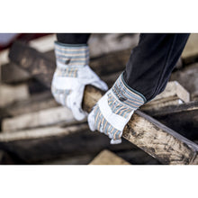 NITRAS SPLIT MASTER PRO, rukavice z hovädzej štiepenky, zelená / červená / žltá pruhovaná / šedá, bavlna EN 388 | Balenie (12 párov)