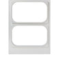 Die Duni GmbH Kassette DF15/25 für PP 1/4 GN Schalen (265x161 mm, 2-nutzig) ist eine Metallplatte mit zwei zentralen, abgerundeten rechteckigen Ausschnitten und kleinen Ecklöchern zur Befestigung - ideal für die Lebensmittelaufbewahrung in der Gastronomie. Packung: 1 Stück.