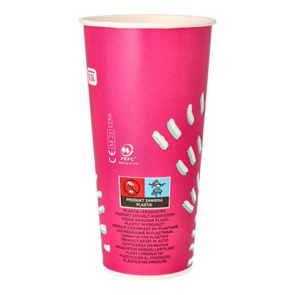 Starpak 50 poháre na studené nápoje (0,5 l, ružové, Ø 8,97 cm, 16,83 cm) z papiera s bielymi značkami a viacjazyčným textom sú ideálne na párty; Každá sada obsahuje 50 pohárov.