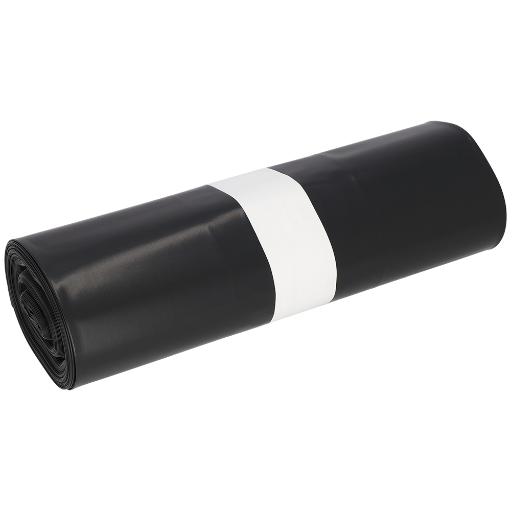 Abgebildet ist ein aufgerollter DEISS Müllsack 575x1000x0,01 mm aus LDPE 70 l der EMIL DEISS KG (GmbH + Co.), gesichert mit einer weißen Papierbanderole, auf einfarbig weißem Hintergrund.