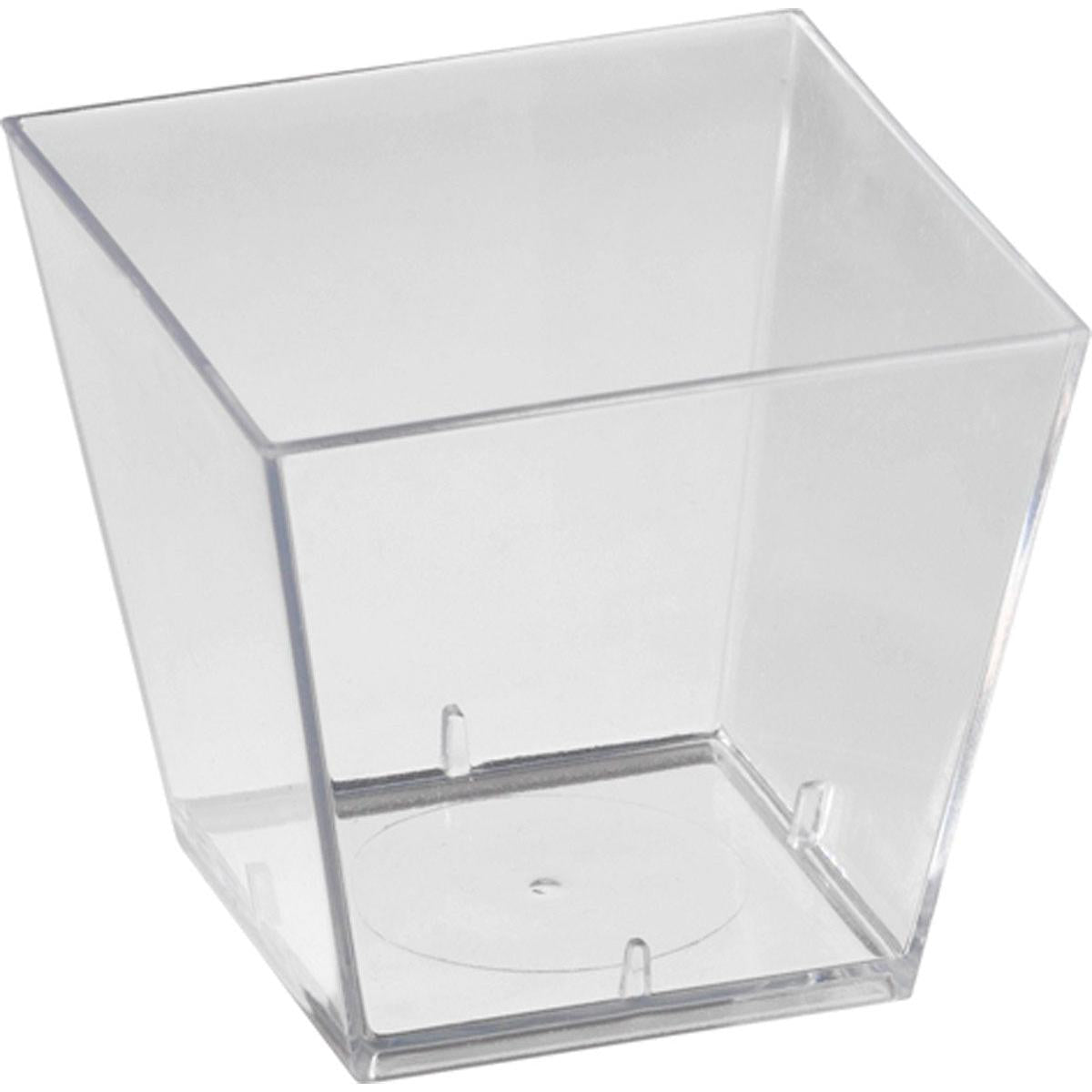 Duni GmbH Square Transparent PS Box (47x47x45 mm) je zobrazená šikmo na bielom pozadí, ideálna na uskladnenie a prezentáciu šperkov. Balenie obsahuje 100 kusov.