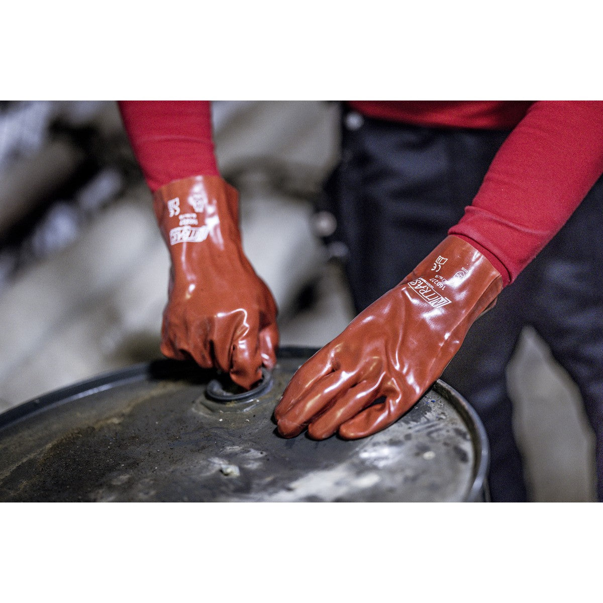 NITRAS PVC rukavice, červené, EN 388 bavlnený džersej | Balenie (12 párov)