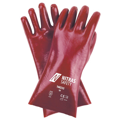 NITRAS PVC rukavice, červené, EN 388 bavlnený džersej | Balenie (12 párov)