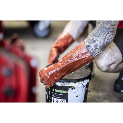 NITRAS PVC rukavice, červené, EN 388 bavlnený džersej | Balenie (12 párov)