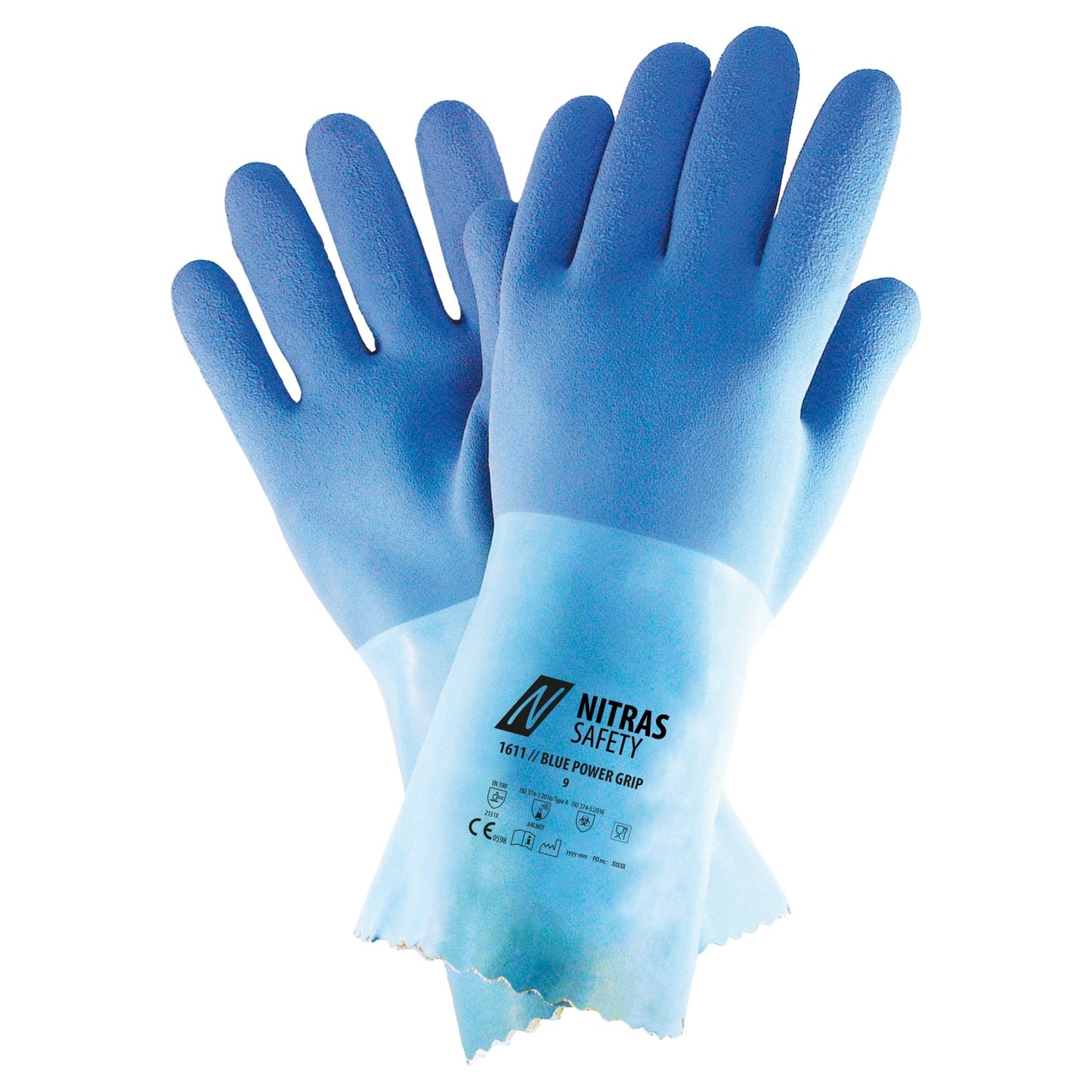 NITRAS BLUE POWER GRIP, protichemické rukavice, modré