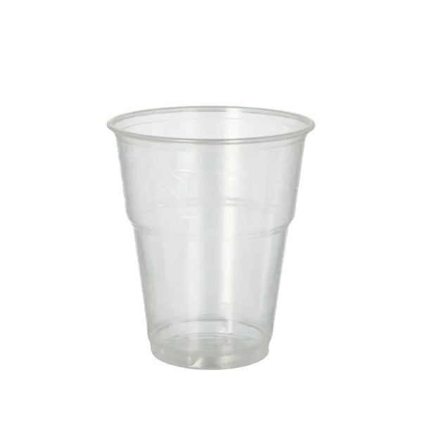 Pohár na studené nápoje PAPSTAR GmbH 70, PLA "pure" priehľadný s penovým okrajom, je ekologický pohár ideálny na servírovanie studených nápojov a je tu zobrazený prázdny pred jednoduchým bielym pozadím.