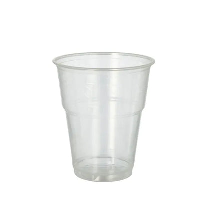 Pohár na studené nápoje PAPSTAR GmbH 70, PLA "pure" priehľadný s penovým okrajom, je ekologický pohár ideálny na servírovanie studených nápojov a je tu zobrazený prázdny pred jednoduchým bielym pozadím.
