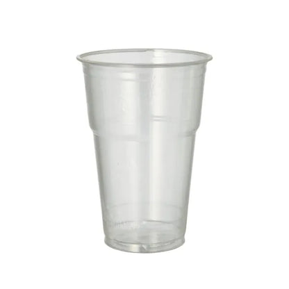 Pohár na studené nápoje PAPSTAR 70 z PLA "pure" od PAPSTAR GmbH stojí priehľadný a ekologický na bielom pozadí - ideálny pre osviežujúce nápoje.