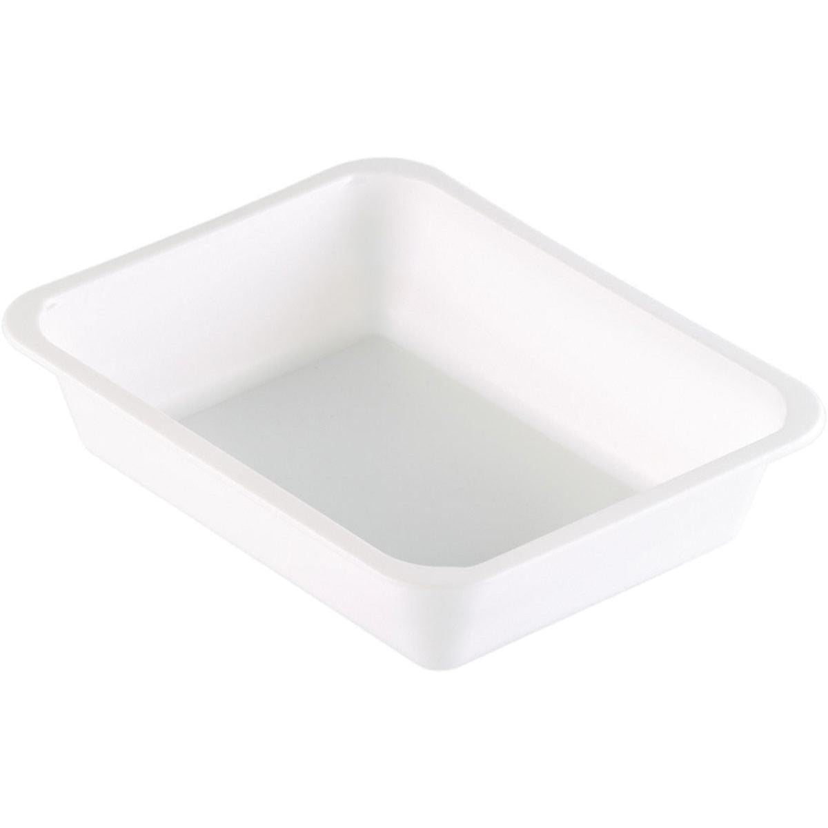 PP-miska Duni GmbH Caterline 1 Biela PP 227x178 je obdĺžnikový biely tácka s mierne zaoblenými rohmi a plochými stranami, navrhnutá pre potreby gastronómie a zobrazená na jednoduchom bielom pozadí.