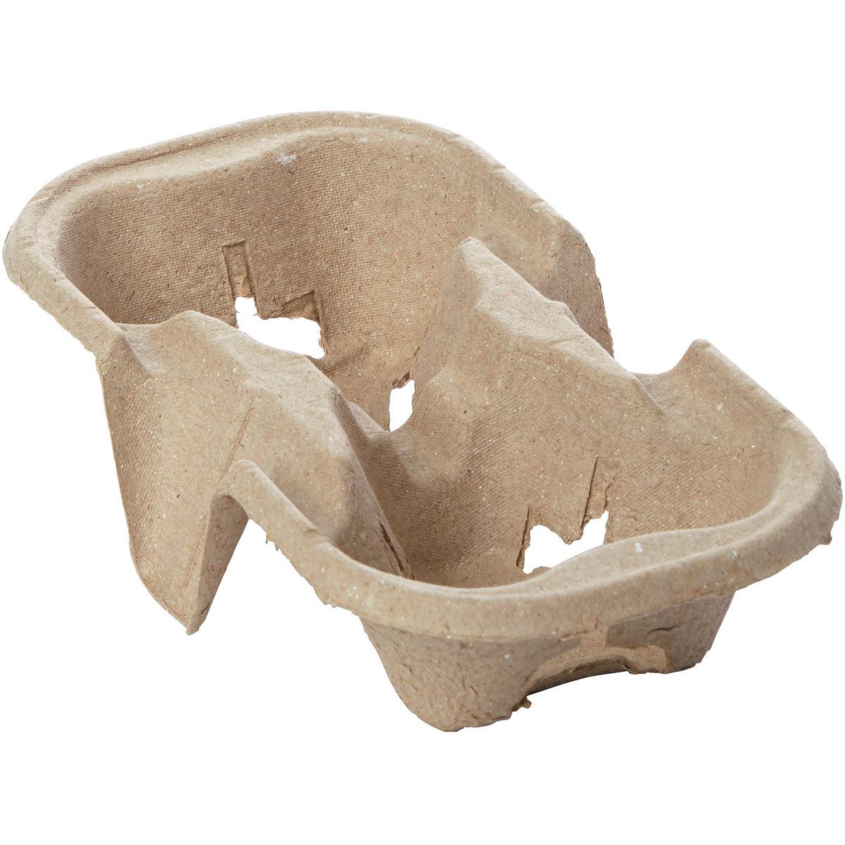 Držiak na poháre Fibre 2er PAP od Duni GmbH, s dvoma priehradkami na poháre a viacerými výrezmi pre bezpečný prevoz nápojov, leží na bielom pozadí. Balenie obsahuje 200 kusov.