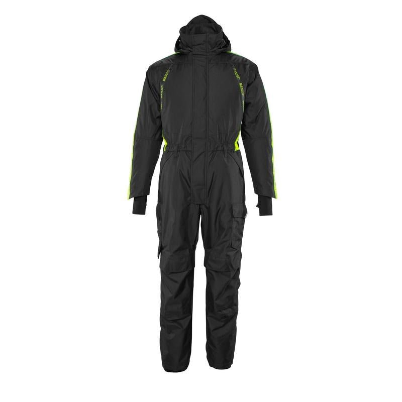 Overal s vreckami na kolenách, ľahká zimná kombinácia, čierna/hi-vis žltá