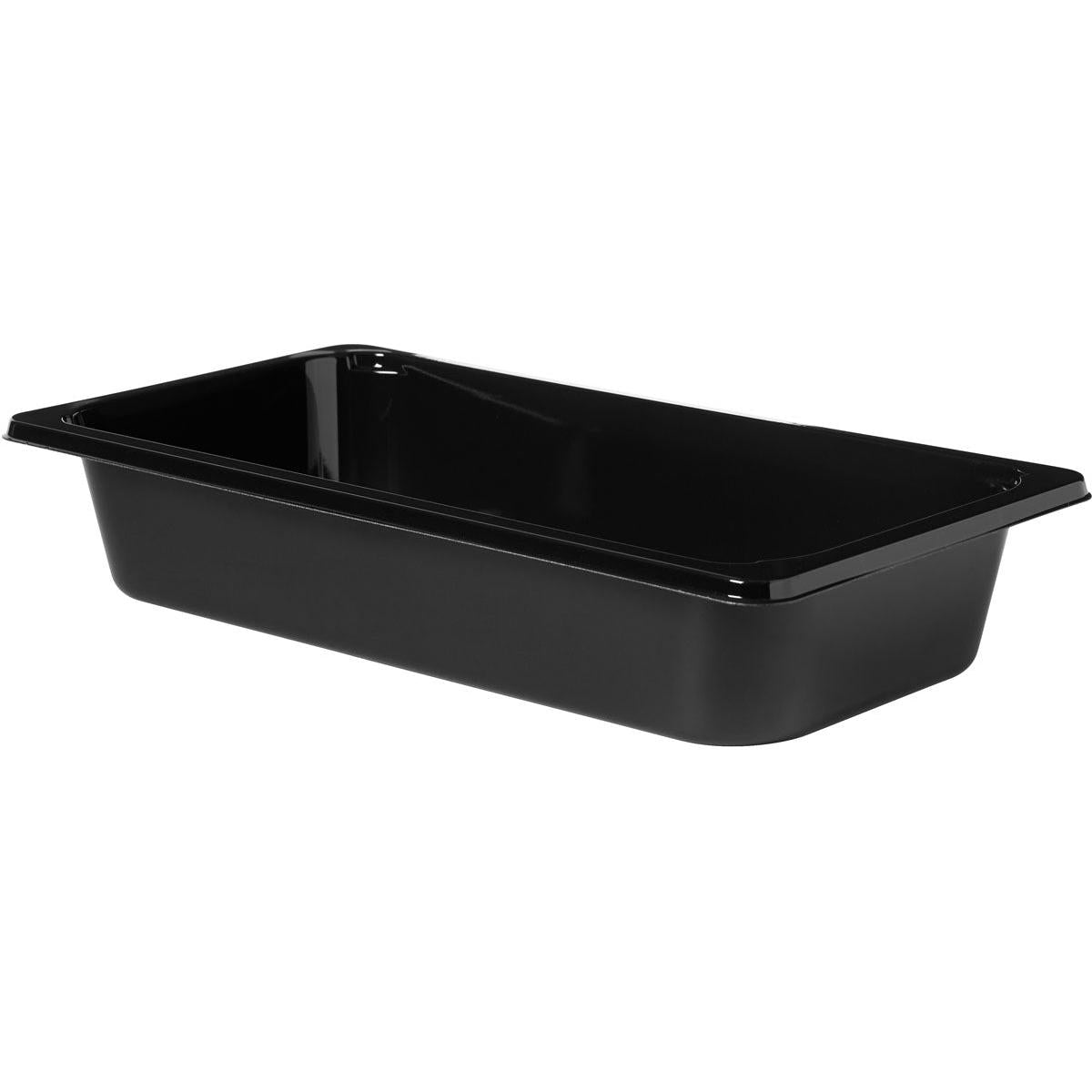 Zobrazená je čierna CPET miska 1/3 GN od spoločnosti Duni GmbH (325x176x60 mm) z plastu s hladkými stranami a zaoblenými rohmi, spredu na bielom pozadí. Balenie obsahuje 174 kusov.