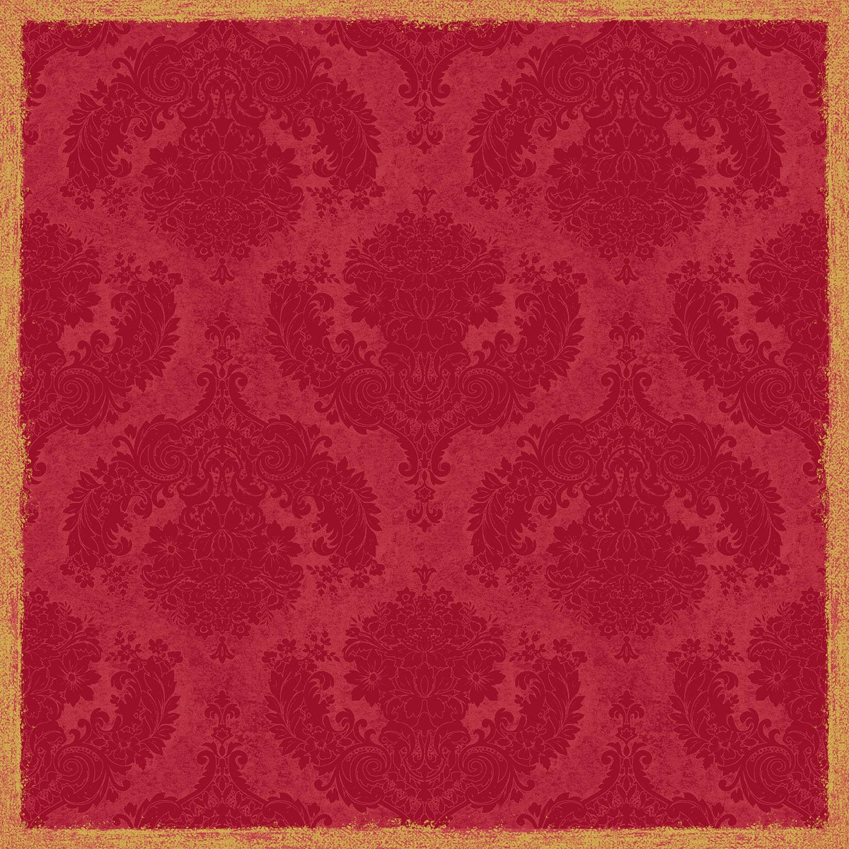 Dunicel stredový obrus 84x84 cm Royal Bordeaux od Duni GmbH zobrazuje kvetinový vzor vo vintage bordó damasku so zlatým lemom v použitom vzhľade - ideálny pre elegantnú stolovú dekoráciu. Balenie s 20 kusmi.