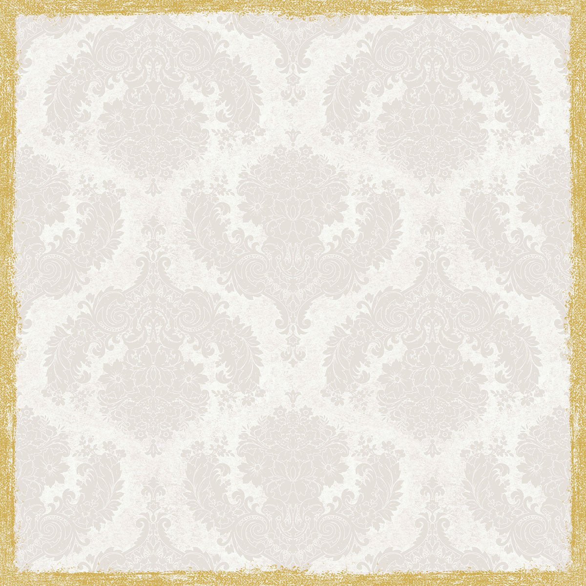 Svetlosivý damaskový pozadie s ozdobnými, symetrickými kvetinovými motívmi je ideálny pre stolovú dekoráciu s obrusom Dunisilk+ 84x84 cm v Royal White (balenie s 20 kusmi) od Duni GmbH. Obrázok je vybavený štruktúrovaným, nepravidelným zlatým lemovaním.