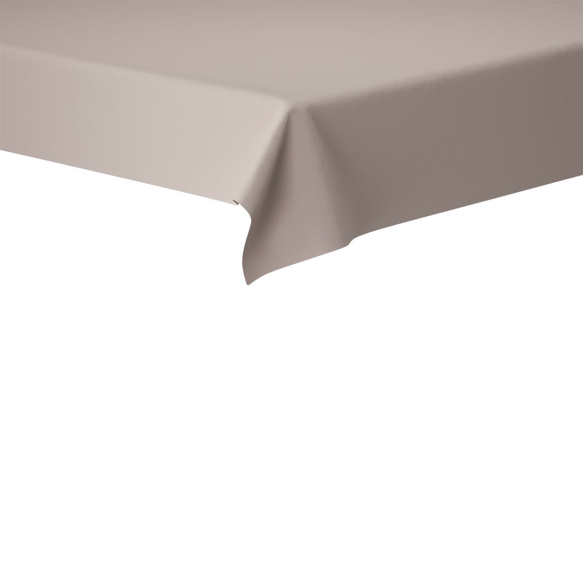 Obrus Evolin 127 x 127 cm od Duni GmbH v béžovej farbe z kvalitnej tkaniny leží elegantne zložený cez stôl a presviedča svojou odolnosťou pred jednoduchým bielym pozadím.