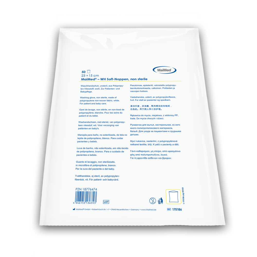 Umývacie rukavice MaiMed mäkké, nesterilné biele, vyrobené z fleece, 50 kusov/polybag | Balenie (50 kusov)