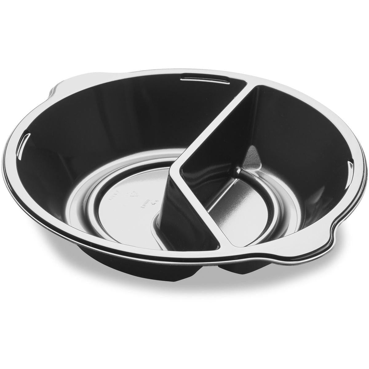 DF Pearl M2 - 2-dielny 2 Čierny PP Ø220x42 od Duni GmbH je okrúhly, delený servírovací tanier s dvoma rukoväťami, ideálny ako 2-dielny tanier na bufet. Dodáva sa v baleniach po 300 kusov.